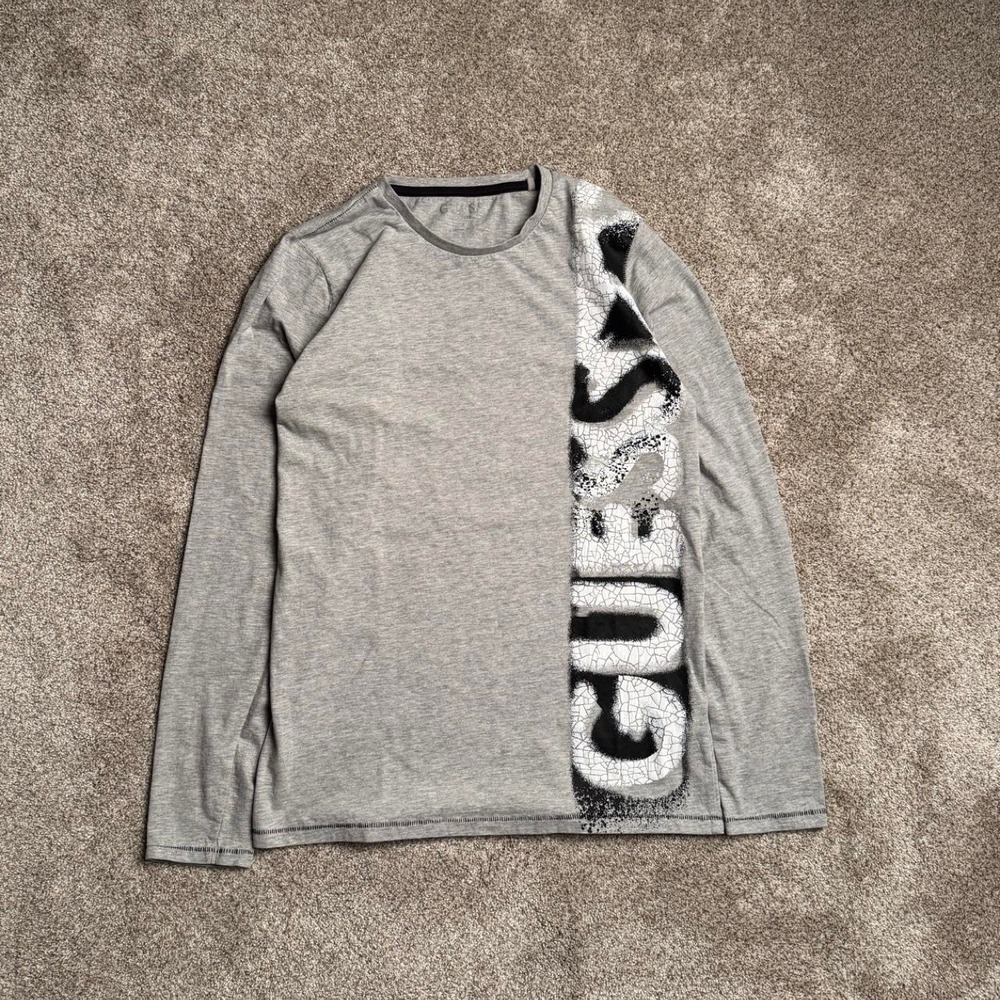 HEATHER GREY GUESS Y2K "STAPLE STITCH" LONG SLEEVE